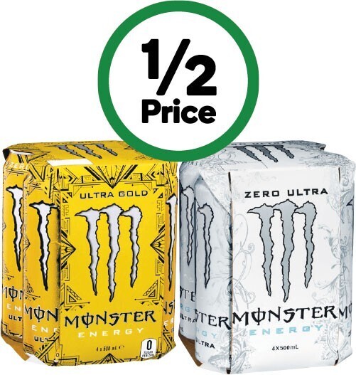 Monster energy drink 4 x 500ml offer at Woolworths