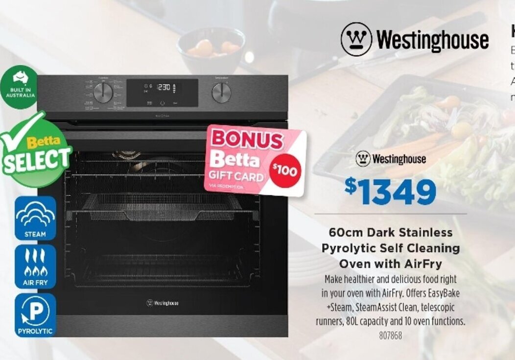 Westinghouse 60cm Dark Stainless Pyrolytic Self Cleaning Oven with