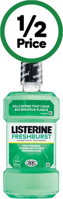 Woolworths Listerine freshburst antibacterial mouthwash 500ml offer