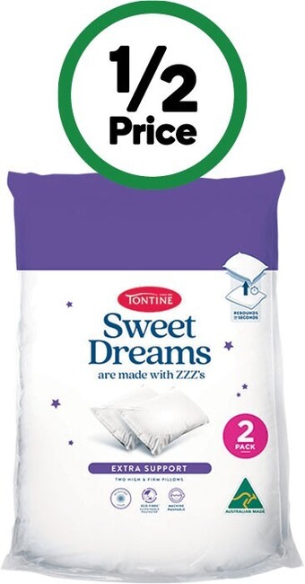 Woolworths Tontine sweet dreams high firm pillow pk 2 offer