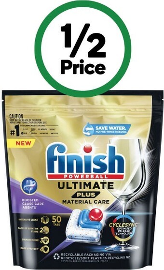 Woolworths Finish ultimate plus material care dishwasher tablets pk 50 offer