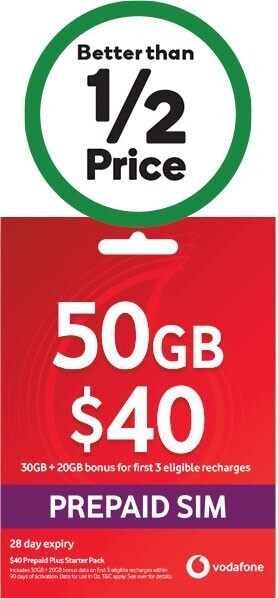 Woolworths Vodafone $40 starter pack¥ offer