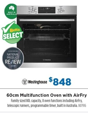 Betta Westinghouse 60cm Multifunction Oven with AirFry offer