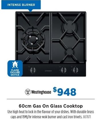 Betta Westinghouse 60cm Gas On Glass Cooktop offer