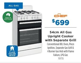 Betta Chef 54cm All Gas Upright Cooker with Separate Grill offer