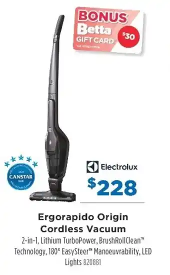 Betta Electrolux Ergorapido Origin Cordless Vacuum offer