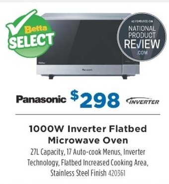 Betta Panasonic 1000W Inverter Flatbed Microwave Oven offer