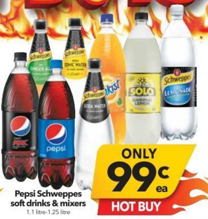 Pepsi Schweppes Soft Drinks & Mixers offer at Cheap as Chips