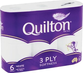 Coles Quilton 3 Ply White Toilet Tissue 6 Pack offer
