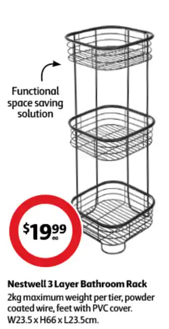Coles Nestwell 3 Layer Bathroom Rack 2kg maximum weight per tier, powder coated wire, feet with PVC cover. W23.5 x H66x L23.5cm. offer