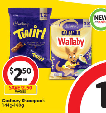 Coles Cadbury Sharepack 144g-180g offer