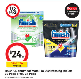 Coles Finish Quantum Ultimate Pro Dishwashing Tablets 32 Pack or 0% 34 Pack offer