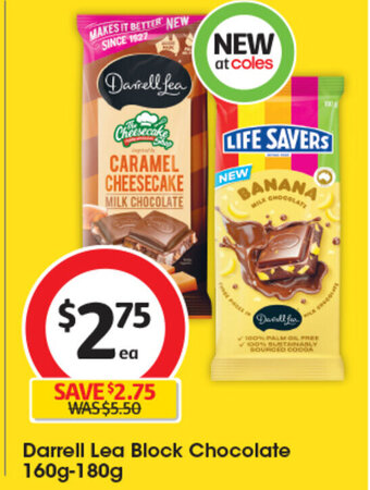 Coles Darrell Lea Block Chocolate 160g-180g offer