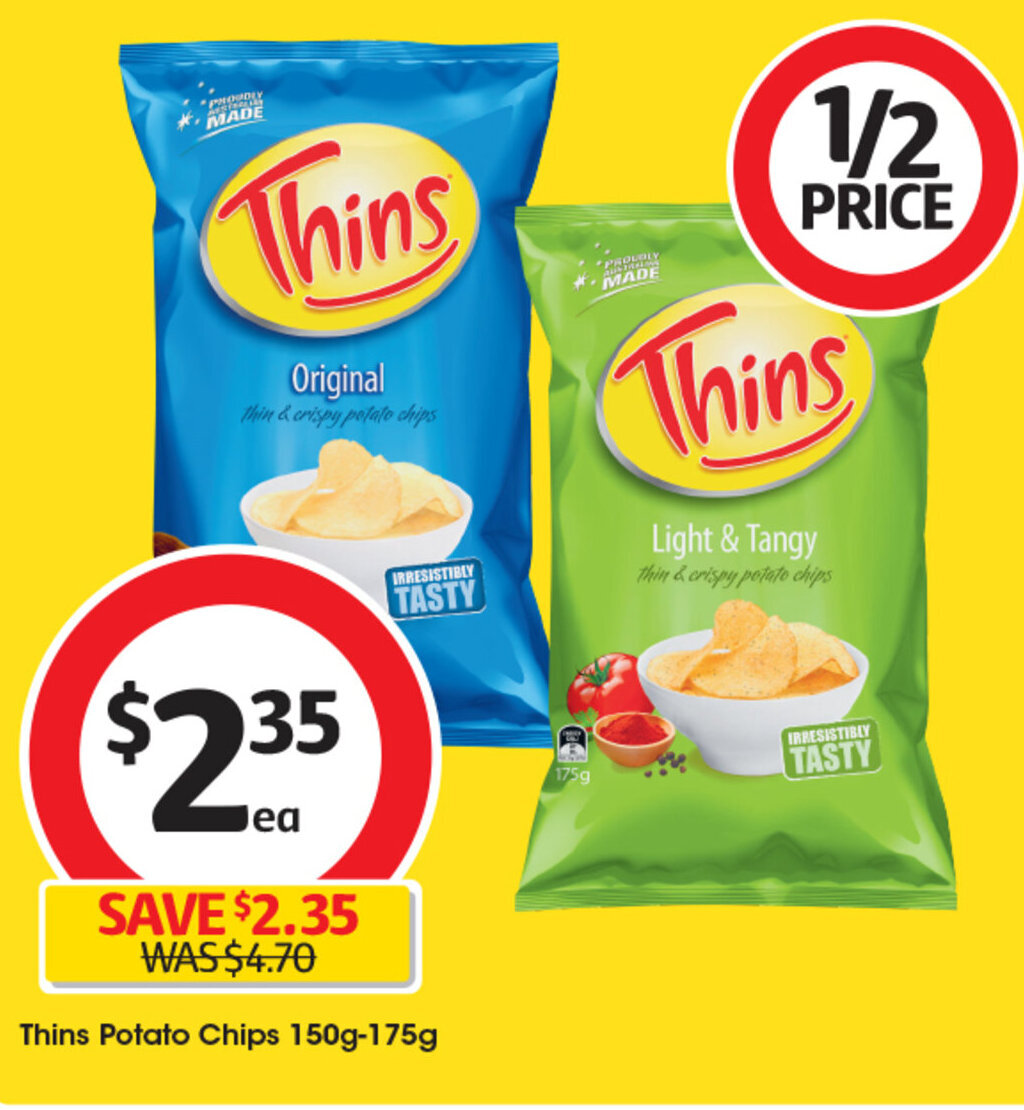 Thins Potato Chips 150g-175g offer at Coles