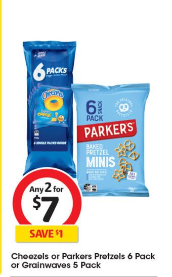Coles Cheezels or Parkers Pretzels 6 Pack or Grainwaves 5 Pack offer