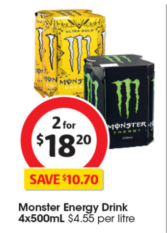 Coles Monster Energy Drink 4x500mL offer