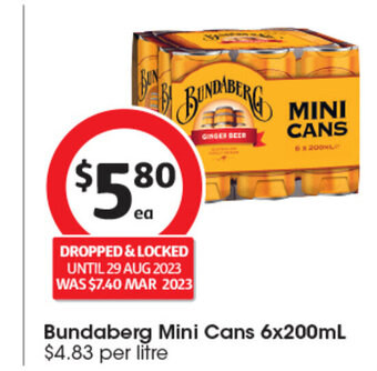 Coles Bundaberg Mini Cans 6x200mL offer