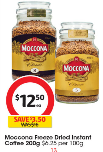 Coles Moccona Freeze Dried Instant Coffee 200g offer