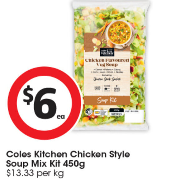 Coles Kitchen Chicken Style Soup Mix Kit 450g offer at Coles