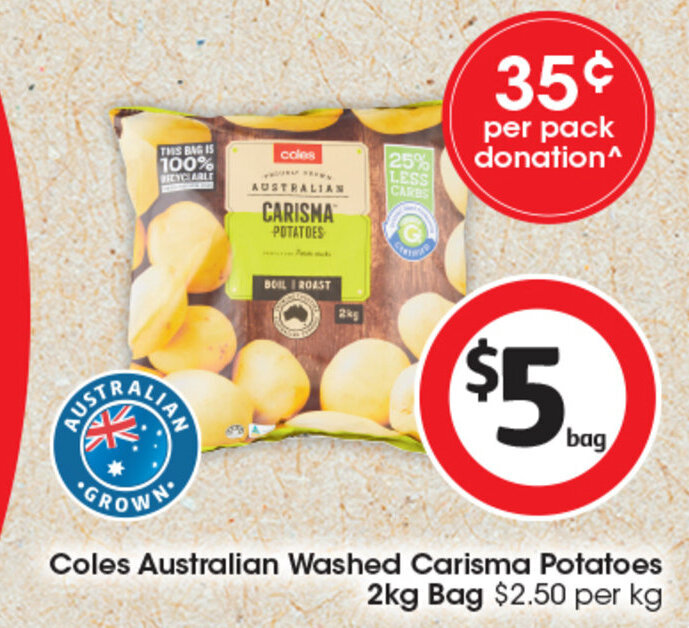 Coles Australian Washed Carisma Potatoes 2kg Bag offer at Coles