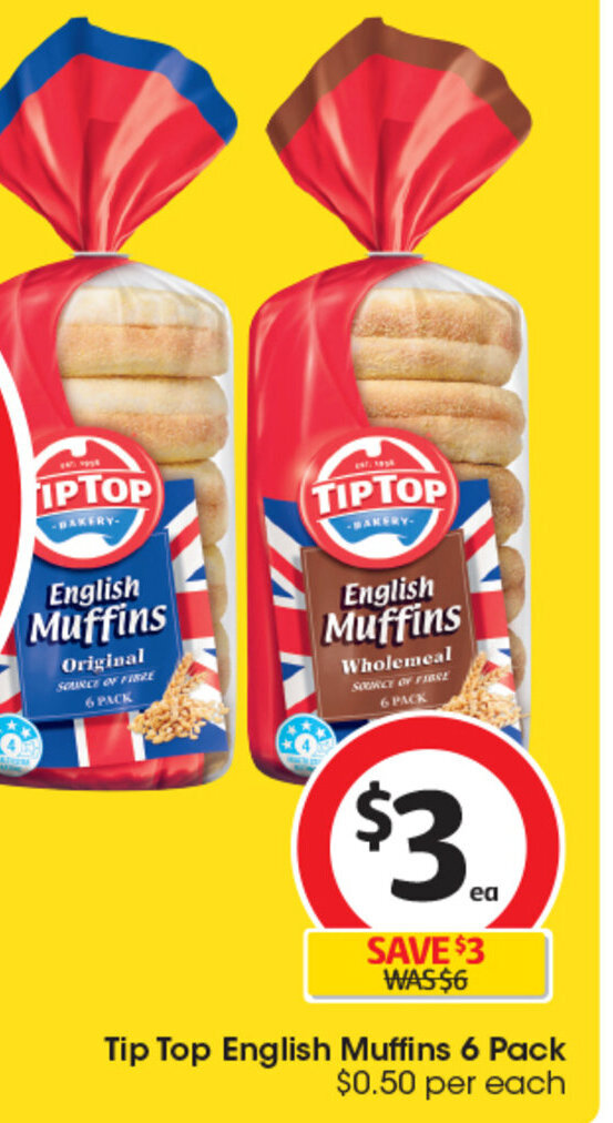 Tip Top English Muffins 6 Pack offer at Coles