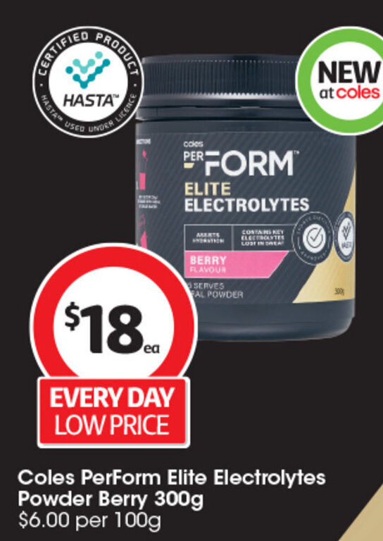 Coles PerForm Elite Electrolytes Powder Berry 300g offer at Coles