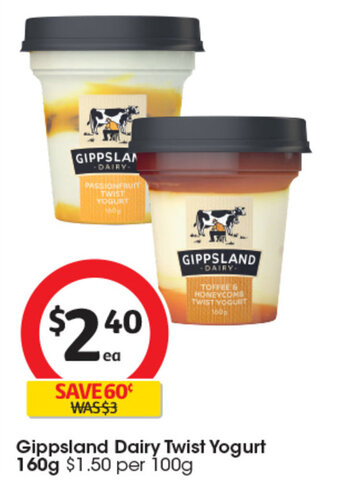 Coles Gippsland Dairy Twist Yogurt 160g offer