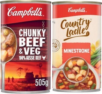 Coles Campbellu2019s Country Ladle or Chunky Soup 495g-505g offer