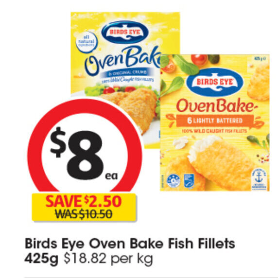 Birds Eye Oven Bake Fish Fillets 425g offer at Coles