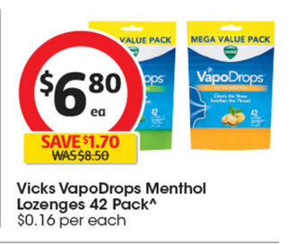 Coles Vicks VapoDrops Menthol Lozenges 42 Pack offer