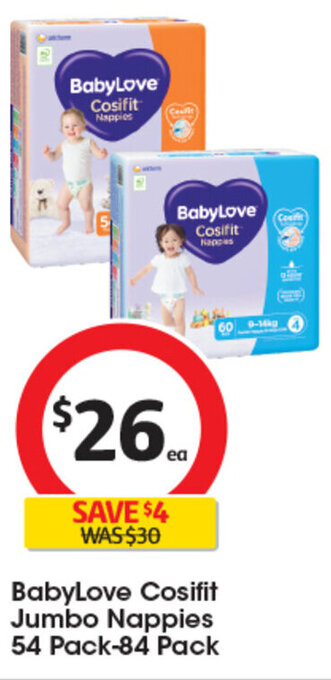 Coles BabyLove Cosifit Jumbo Nappies 54 Pack-84 Pack offer