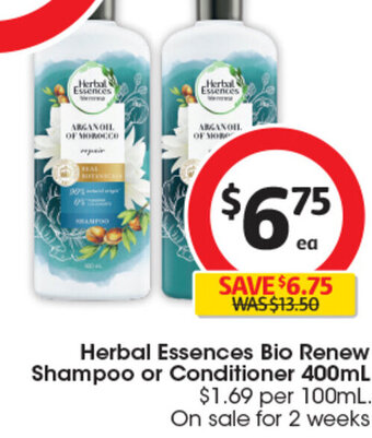 Coles Herbal Essences Bio Renew Shampoo or Conditioner 400mL offer