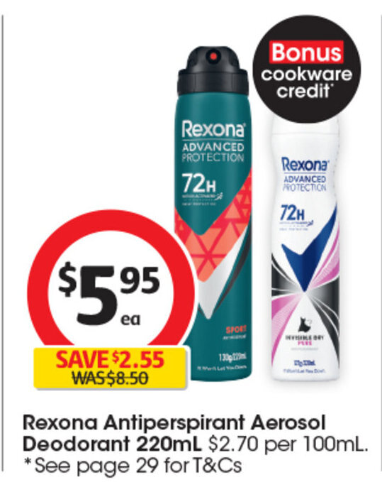 Rexona Antiperspirant Aerosol Deodorant 220mL offer at Coles