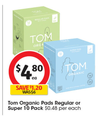 Tom Organic Pads Regular or Super 10 Pack