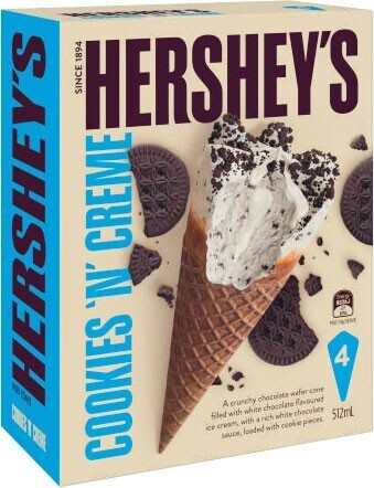 Coles Reeseu2019s or Hersheyu2019s Tub 473mL, Sticks, Cones or Round Sandwich 3 Pack-4 Pack offer
