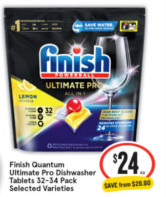 IGA Finish Quantum Ultimate Pro Dishwasher Tablets 32-34 Pack Selected Varieties offer
