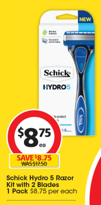 Coles Schick Hydro 5 Razor Kit with 2 Blades 1 Pack offer