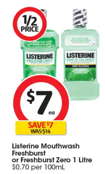 Coles Listerine Mouthwash Freshburst or Freshburst Zero 1 Litre offer