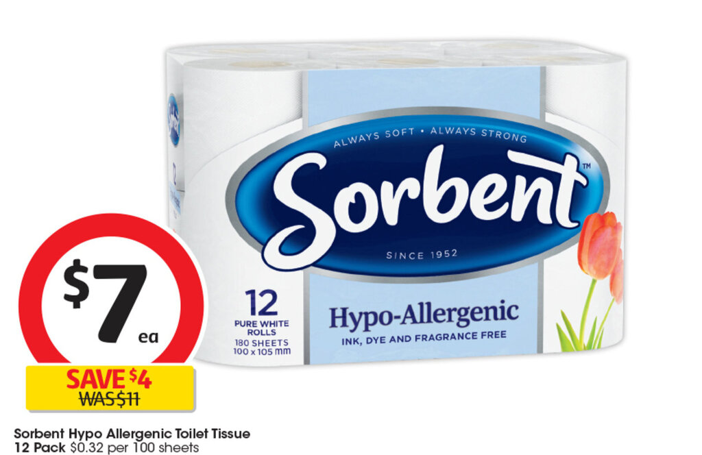 Sorbent Hypo Allergenic Toilet Tissue 12 Pack offer at Coles