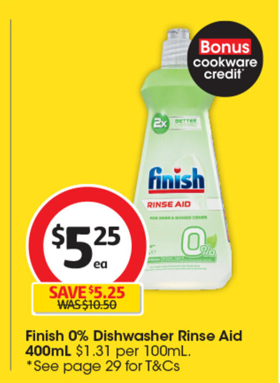 Finish 0 Dishwasher Rinse Aid 400mL offer at Coles