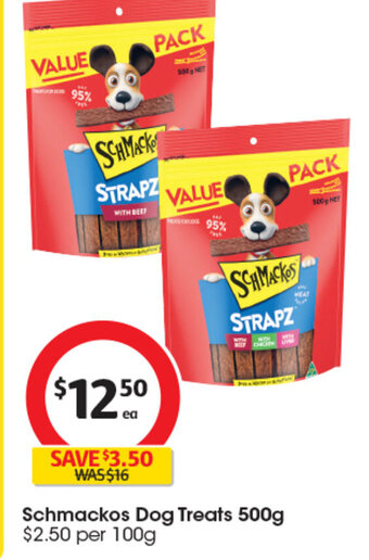 Coles Schmackos Dog Treats 500g offer