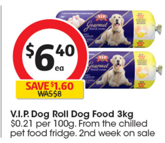 Coles V.I.P. Dog Roll Dog Food 3kg offer