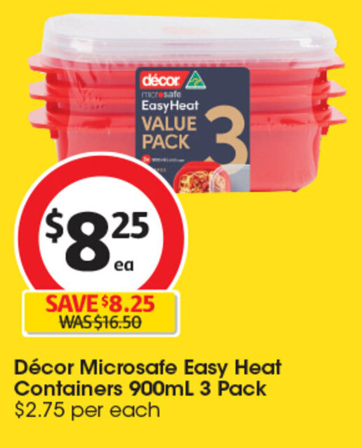 Décor Microsafe Easy Heat Containers 900mL 3 Pack offer at Coles