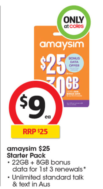 Coles amaysim $25 Starter Pack offer