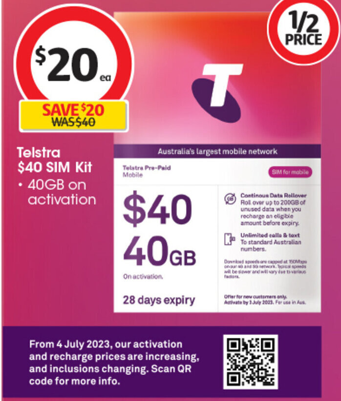 telstra $40 prepaid sim