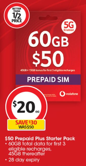 Coles $50 Prepaid Plus Starter Pack offer
