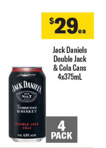 Coles Jack Daniels Double Jack & Cola Cans 4x375mL offer