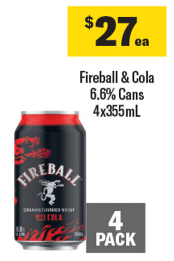 Coles Fireball & Cola 6.6% Cans 4x355mL offer