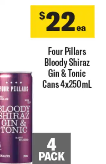 Coles Four Pillars Bloody Shiraz Gin & Tonic Cans 4x250mL offer