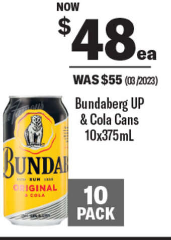 Coles Bundaberg UP & Cola Cans 10x375mL offer